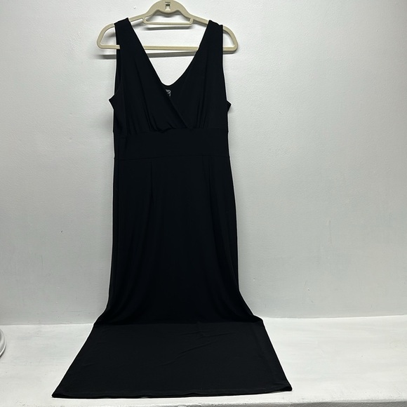 Clara Sun Woo Maxi Long Dress V-Neck Sleeveless Jersey Stretch Knit Black Large - Picture 2 of 12